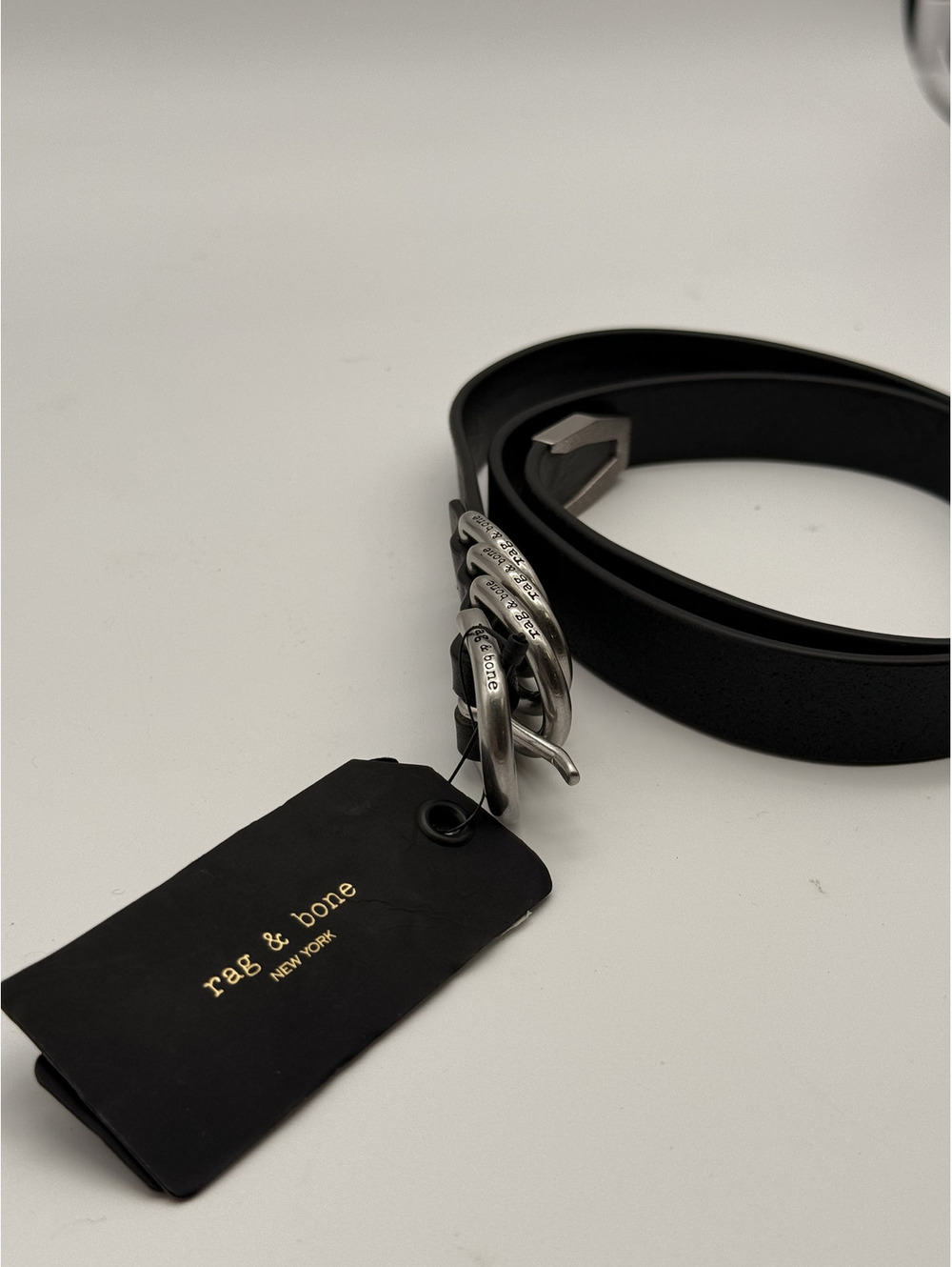 rag & bone Black Leather Belt with Silver Buckle